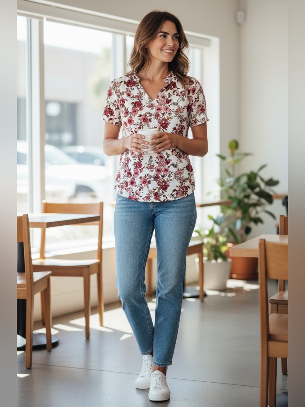 41 Hawthorn White Floral V-Neck Short Sleeve Blouse
